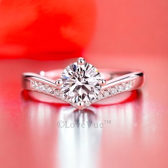 Certified 1ct. t.w. Diamond Moissanite Solitaire Chevron Engagement Wedding Ring - Picture 6 of 16